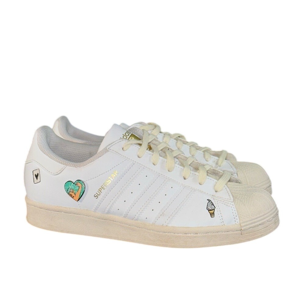 Adidas Superstar J-Patches White Sail Ice Cream Heart GY7490 Boys Kids Size 7Y